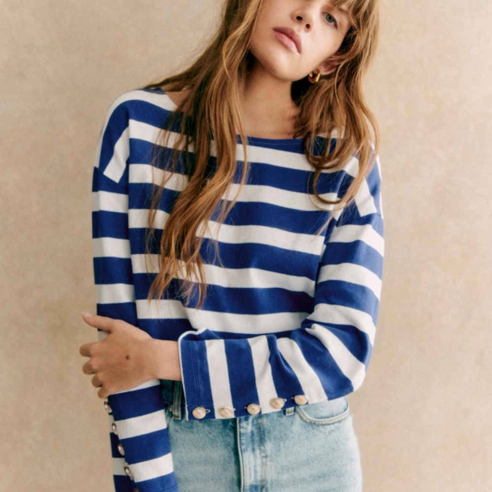 Sezane Sue Marinière Maxi White Stripes / Blue - Size L